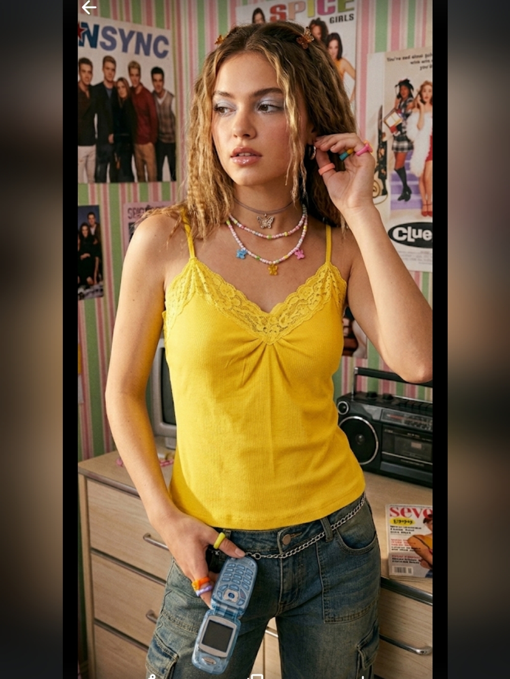 Worthington Lace Trim Cami Tank Top L 90s Y2K Grunge Babydoll #100L